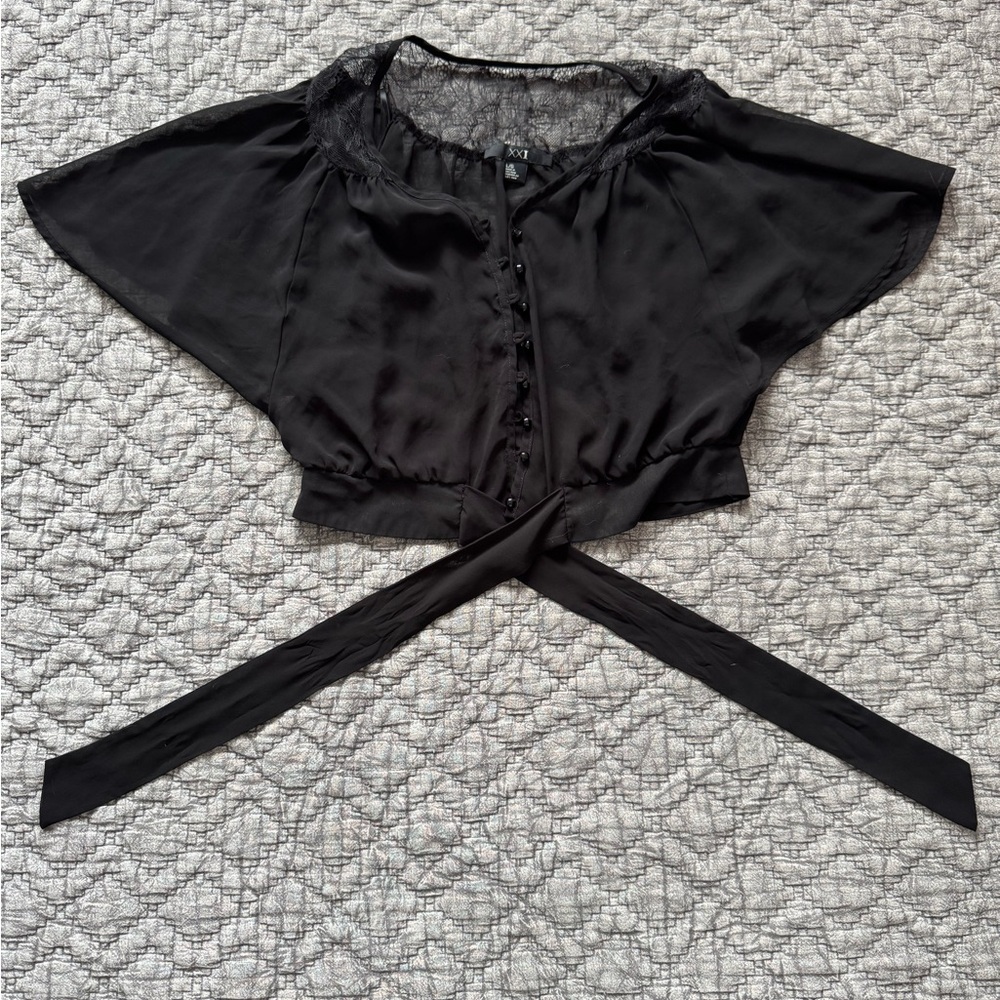 Black Tie Front Sheer Shawl